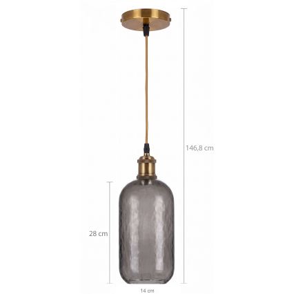 BRILAGI - LED полилей на кабел RETRO GLASS 1xE27/60W/230V Ø 14 cm златист/опушено сиво