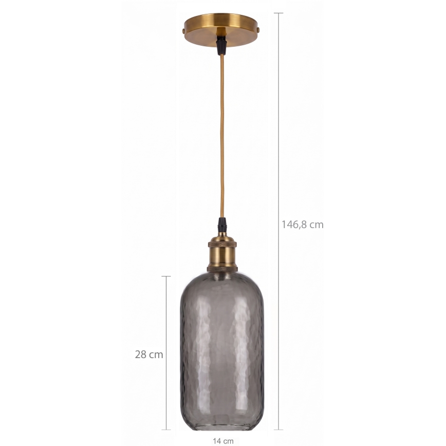 BRILAGI - LED полилей на кабел RETRO GLASS 1xE27/60W/230V Ø 14 cm златист/опушено сиво