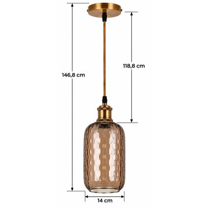 BRILAGI - LED полилей на кабел RETRO GLASS 1xE27/60W/230V Ø 14 см златист/димчато кафяв