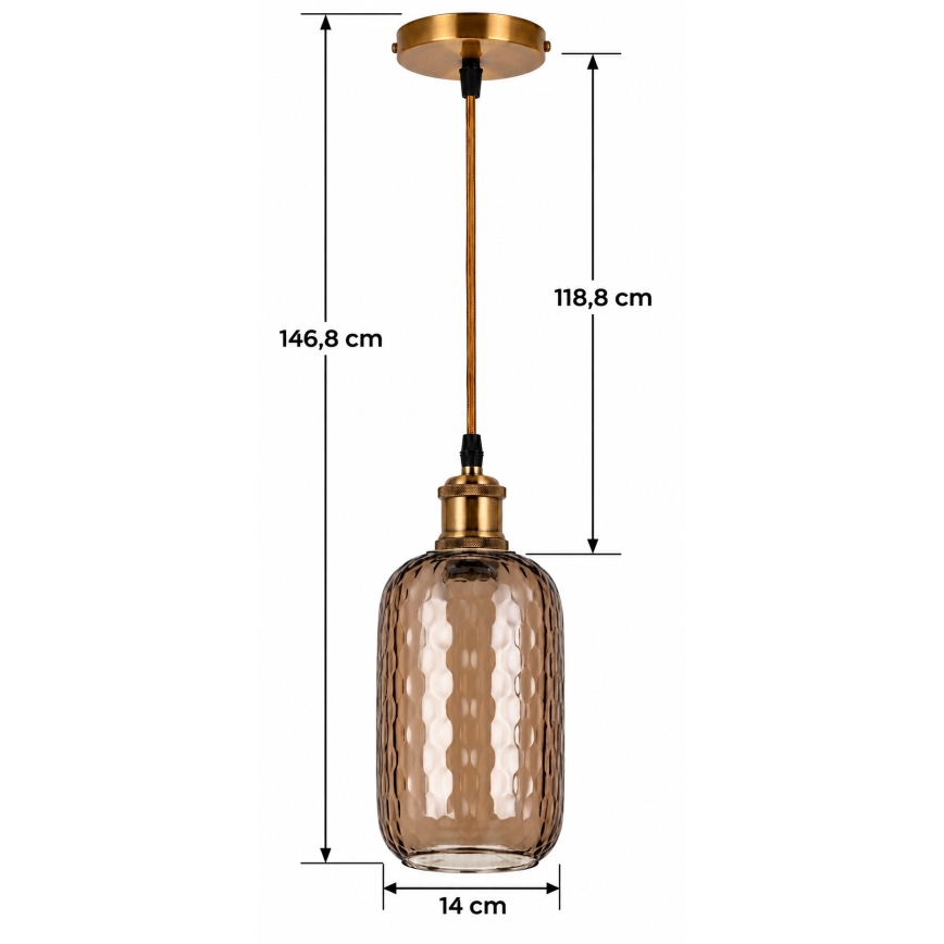 BRILAGI - LED полилей на кабел RETRO GLASS 1xE27/60W/230V Ø 14 см златист/димчато кафяв