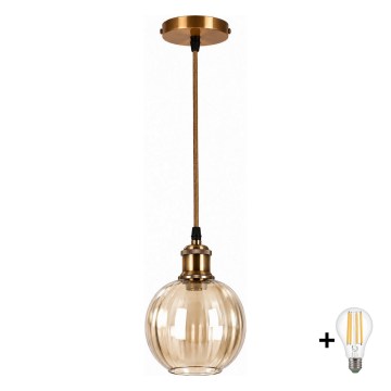 BRILAGI - LED пендант на кабел RETRO GLASS 1xE27/60W/230V Ø 18 cm в цвят злато/опушено кафяво