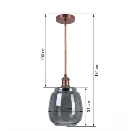 BRILAGI - LED полилей на кабел RETRO GLASS 1xE27/60W/230V Ø 26 cm медно/опушено сиво