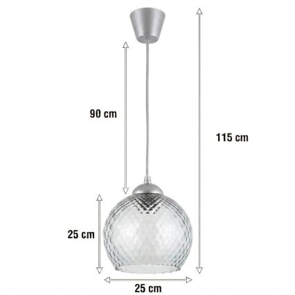 Brilagi - LED полилей на кабел RETRO GLASS 1xE27/60W/230V Ø 25 см сребрист/димно сиво
