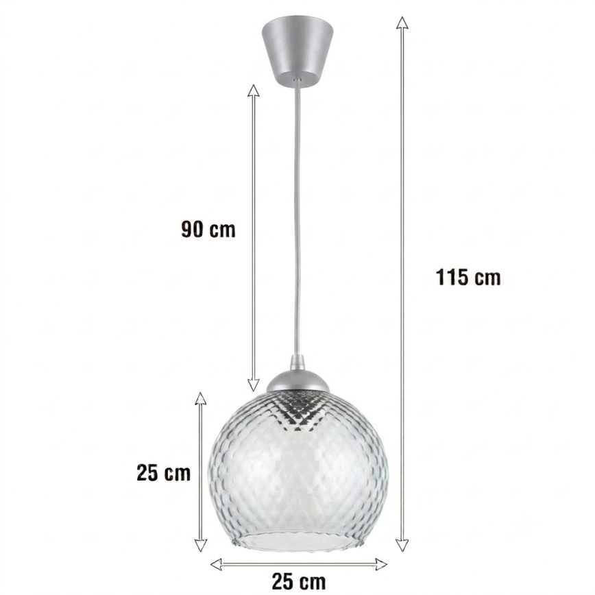 Brilagi - LED полилей на кабел RETRO GLASS 1xE27/60W/230V Ø 25 см сребрист/димно сиво