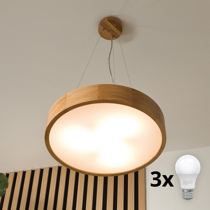Brilagi - LED Пендел CARVALHO 3xE27/60W/230V дъб Ø 47,5 см
