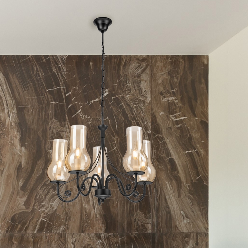 Brilagi - LED Пендел COTTAGE 5xE14/40W/230V черен/кафяв