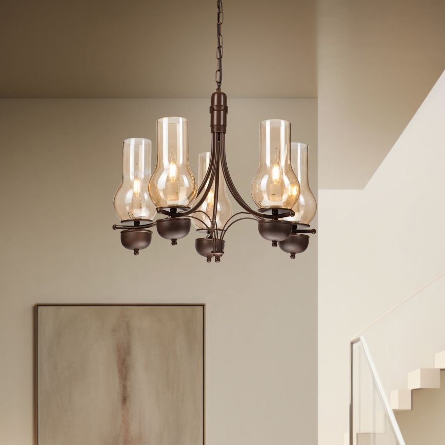 Brilagi - LED Пендел COTTAGE 5xE14/40W/230V дъб/кафяв