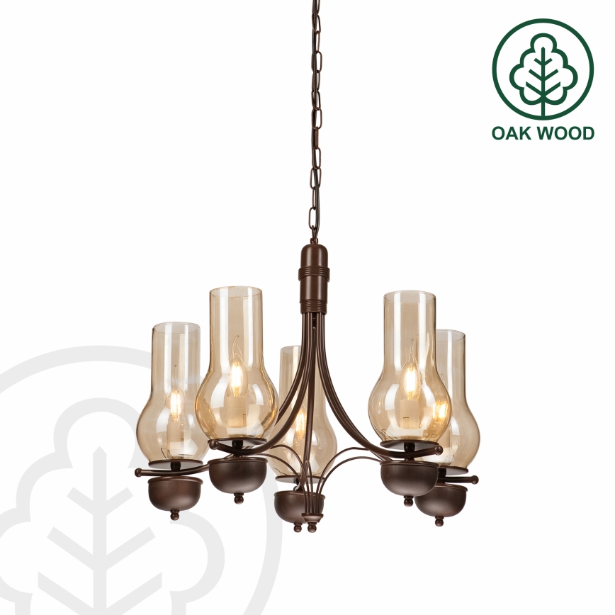 Brilagi - LED Пендел COTTAGE 5xE14/40W/230V дъб/кафяв