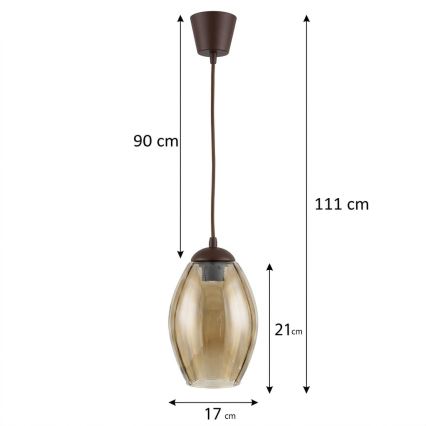 Brilagi - LED пендел на кабел RETRO GLASS 1xE27/60W/230V диам. 17 см кафяв/опушено бежово