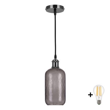 BRILAGI - LED Пендел на кабел RETRO GLASS 1xE27/60W/230V диаметър 14 см черен/димно сив