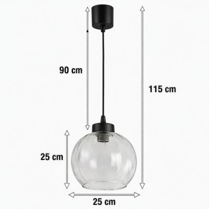 Brilagi - LED пендел на кабел RETRO GLASS 1xE27/60W/230V диаметър 25 см черен/прозрачен