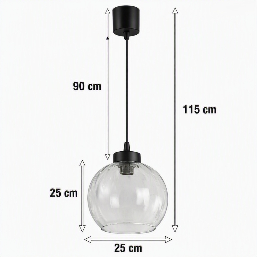Brilagi - LED пендел на кабел RETRO GLASS 1xE27/60W/230V диаметър 25 см черен/прозрачен