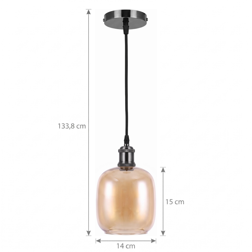 BRILAGI - LED полилей на кабел RETRO GLASS 1xE27/60W/230V диам. 14 cm черен/димно кафяв