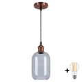 Brilagi - LED пендел на кабел RETRO GLASS 1xE27/60W/230V Ø 14 см меден/опушено сиво