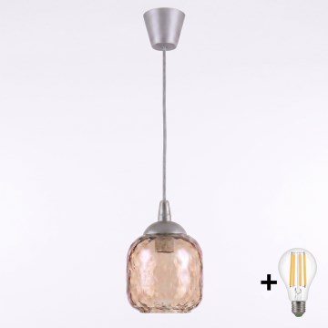 Brilagi - LED пендел на кабел RETRO GLASS 1xE27/60W/230V Ø 14 см сребрист/опушено кафяво