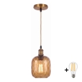 BRILAGI - LED пендел на кабел RETRO GLASS 1xE27/60W/230V Ø 14 см злато/опушено кафяво