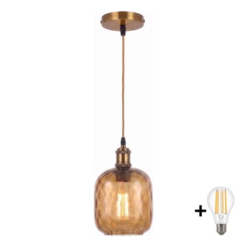 BRILAGI - LED пендел на кабел RETRO GLASS 1xE27/60W/230V Ø 14 см злато/опушено кафяво