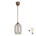Brilagi - LED пендел на кабел RETRO GLASS 1xE27/60W/230V Ø 14 см кафяв/димчато сив