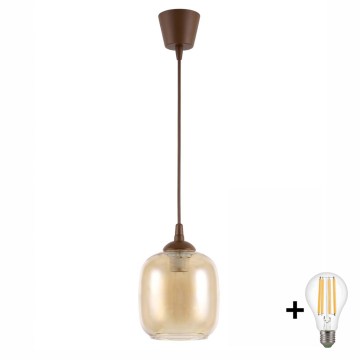 Brilagi - LED пендел на кабел RETRO GLASS 1xE27/60W/230V Ø 14 см кафяв/димчато кафяв