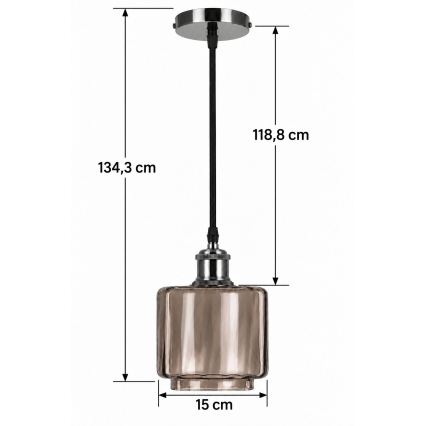 BRILAGI - LED полилей на кабел RETRO GLASS 1xE27/60W/230V Ø 15 см черен/опушено бежово