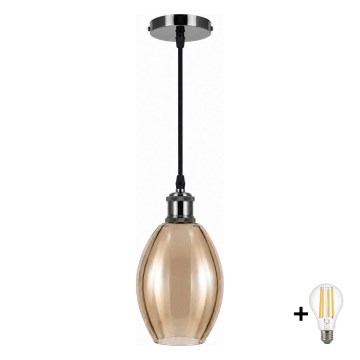BRILAGI - LED пендел на кабел RETRO GLASS 1xE27/60W/230V Ø 17 см черен/димно бежов