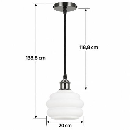 BRILAGI - LED пендел на кабел RETRO GLASS 1xE27/60W/230V Ø 20 см черен/бял