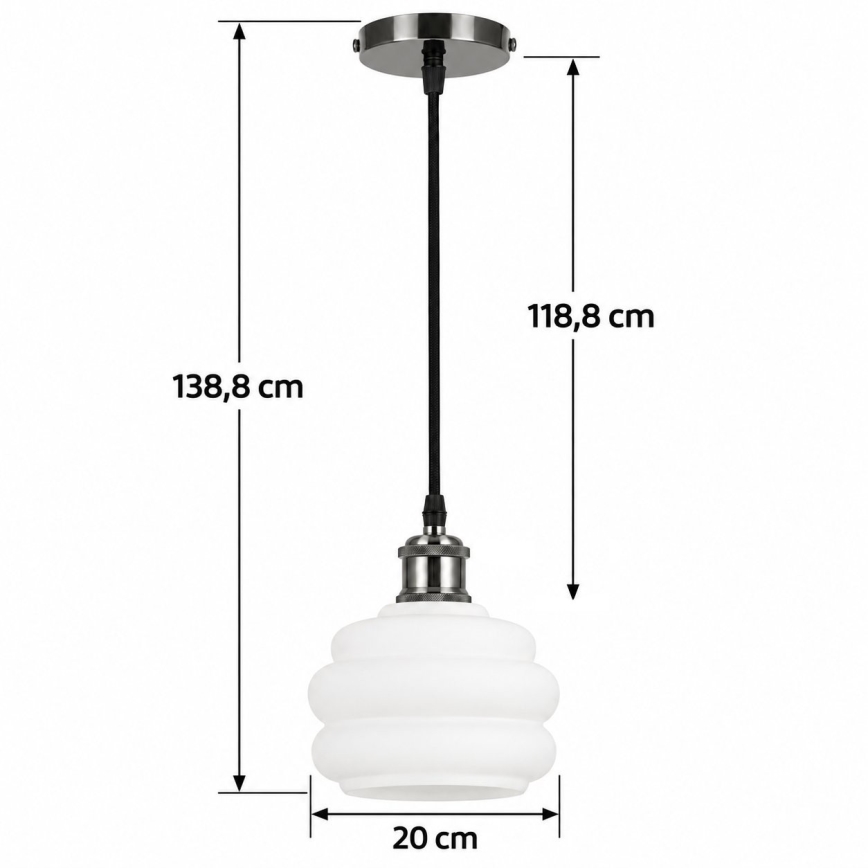 BRILAGI - LED пендел на кабел RETRO GLASS 1xE27/60W/230V Ø 20 см черен/бял
