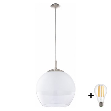 BRILAGI - LED пендел на кабел RETRO GLASS 1xE27/60W/230V Ø 38 см матов хром/бял