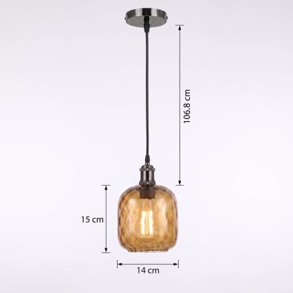 BRILAGI - LED полилей на кабел RETRO GLASS 1xE27/60W/230V Ø 14 cm черен/опушено кафяво