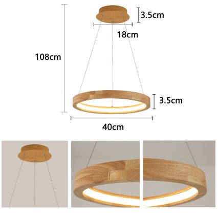 Brilagi - LED пендел на кабел UMEA WOOD LED/30W/230V Ø 40 см дърво