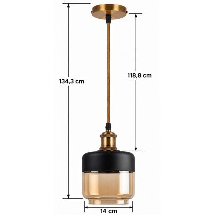 BRILAGI - LED полилей на кабел RETRO GLASS 1xE27/60W/230V Ø 14 см златисто/опушено бежово
