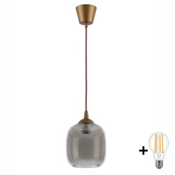 Brilagi - LED пендел с кабел RETRO GLASS 1xE27/60W/230V Ø 14 см кафяв/опушено сиво