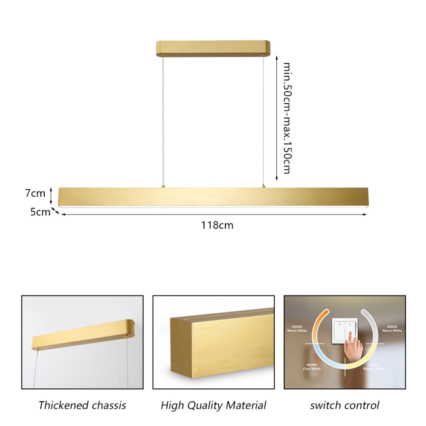 Brilagi - LED Пендел SLEEKLINE LED/40W/230V 3000/4500/6000K златист