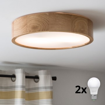 Brilagi - LED плафон CARVALHO 2xE27/30W/230V, дъб, Ø 37,5 см