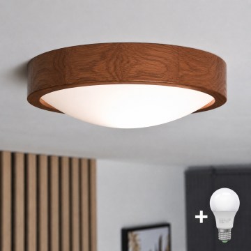 Brilagi - LED плафон CARVALHO SLIM 1xE27/15W/230V дъб/череша Ø 27 см