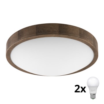 Brilagi - LED Плафон CARVALHO SLIM 2xE27/60W/230V дъб Ø 37 cm
