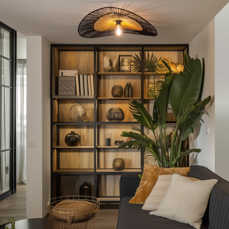 Brilagi - LED плафон CERIA BOHO 1xE27/40W/230V Ø 50 см черен/кафяв