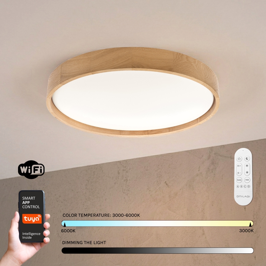 Brilagi - LED димируема таванна лампа MANAROLA SMART LED/36W/230V 3000-6000K Wi-Fi Tuya Beacon пр. 51 см дъб + дистанционно управление