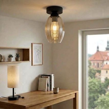 BRILAGI - LED таванно осветително тяло RETRO GLASS 1xE27/60W/230V Ø 17 см черен/димно бежов