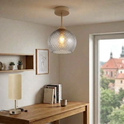 BRILAGI - LED плафонен полилей RETRO GLASS 1xE27/60W/230V Ø 18 см бежов/димносив