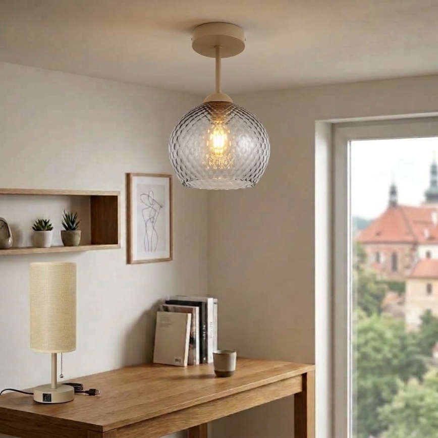 BRILAGI - LED плафонен полилей RETRO GLASS 1xE27/60W/230V Ø 18 см бежов/димносив