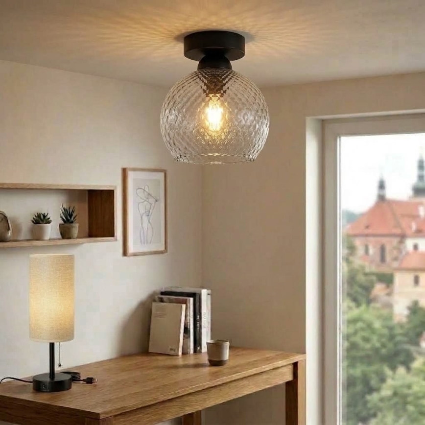 BRILAGI - LED плафон RETRO GLASS 1xE27/60W/230V Ø 18 см черен/димно сив