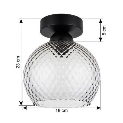 BRILAGI - LED плафон RETRO GLASS 1xE27/60W/230V Ø 18 см черен/димно сив