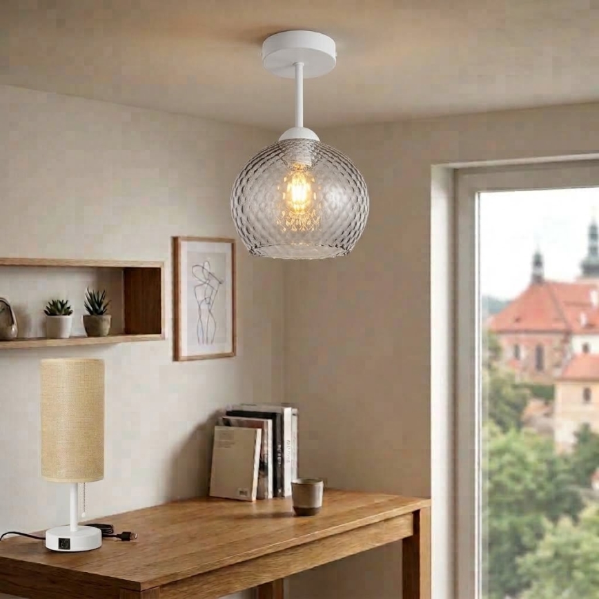 BRILAGI - LED плафон RETRO GLASS 1xE27/60W/230V Ø 18 cm бял/димно сив