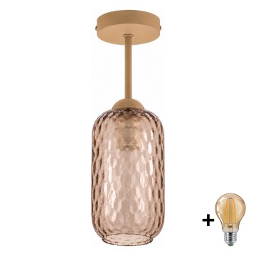 BRILAGI - LED плафон RETRO GLASS 1xE27/60W/230V Ø 14 cm бежово/опушено кафяво