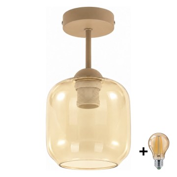 BRILAGI - LED плафон RETRO GLASS 1xE27/60W/230V Ø 14 см бежов/димно бежов бежов