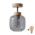 BRILAGI - LED плафон RETRO GLASS 1xE27/60W/230V Ø 14 см дъб/димно сиво