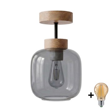 BRILAGI - LED плафон RETRO GLASS 1xE27/60W/230V Ø 14 см дъб/димно сиво