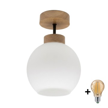 BRILAGI - LED плафон RETRO GLASS 1xE27/60W/230V Ø 15 см дъб/бял
