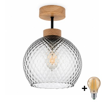 BRILAGI - LED плафон RETRO GLASS 1xE27/60W/230V Ø 25 см дъб/димно сив